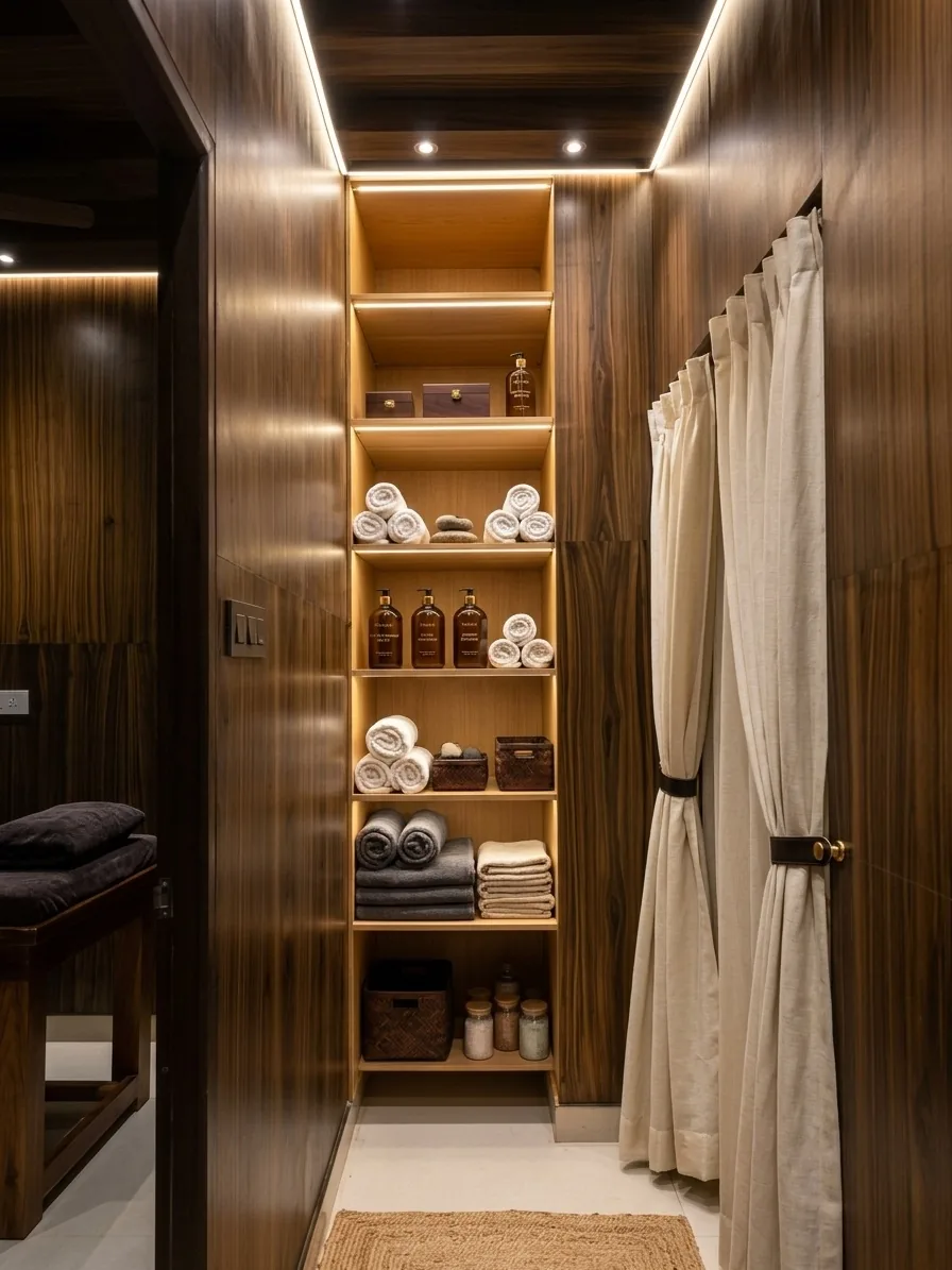 Herbal apothecary shelf at Tris Wellness Spa